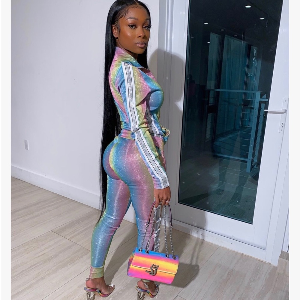 Unicorn track suit made with high quality glitter.